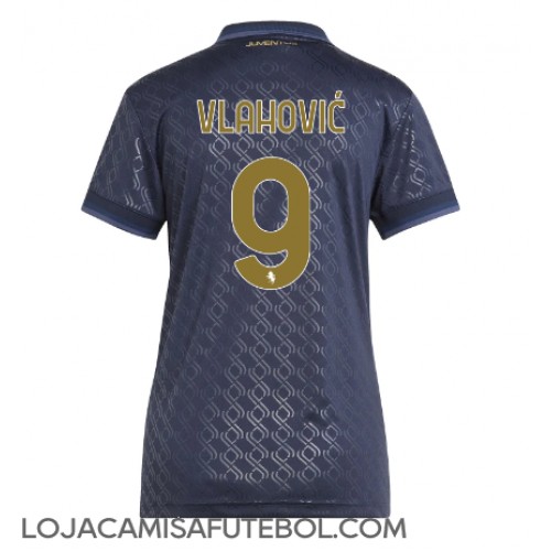 Camisa de Futebol Juventus Dusan Vlahovic #9 Equipamento Alternativo Mulheres 2024-25 Manga Curta